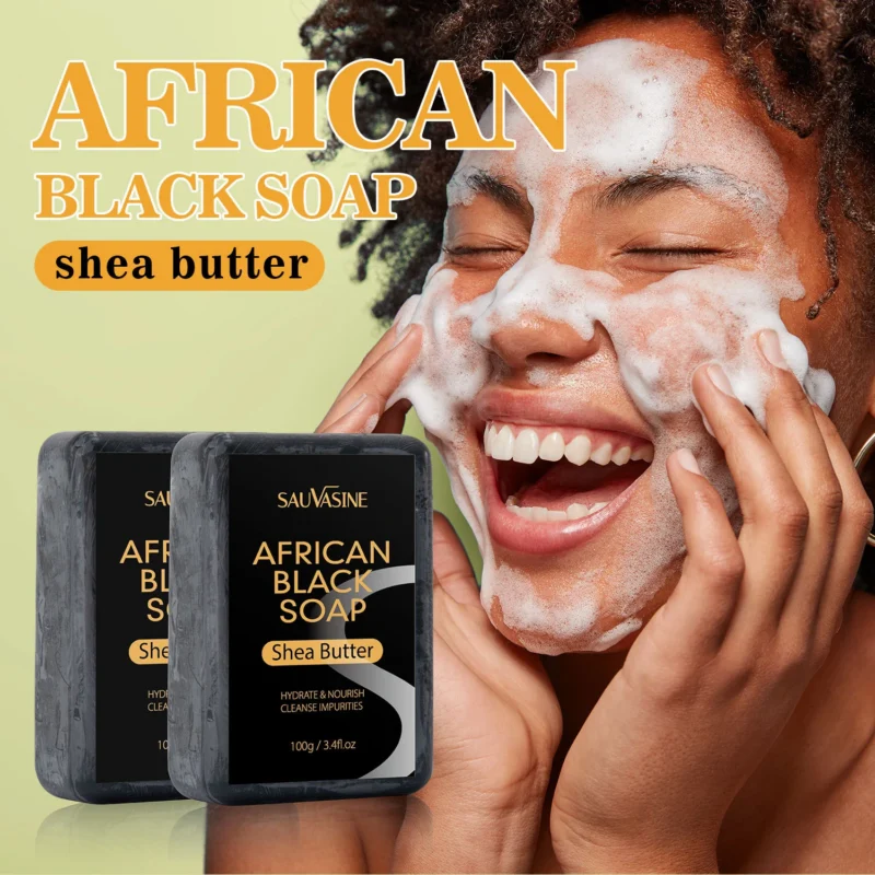African Black Soap for Acne and Eczema Relief with Shea Butter & Essential Oils - Deep Cleansing & Moisturizing Body Bar