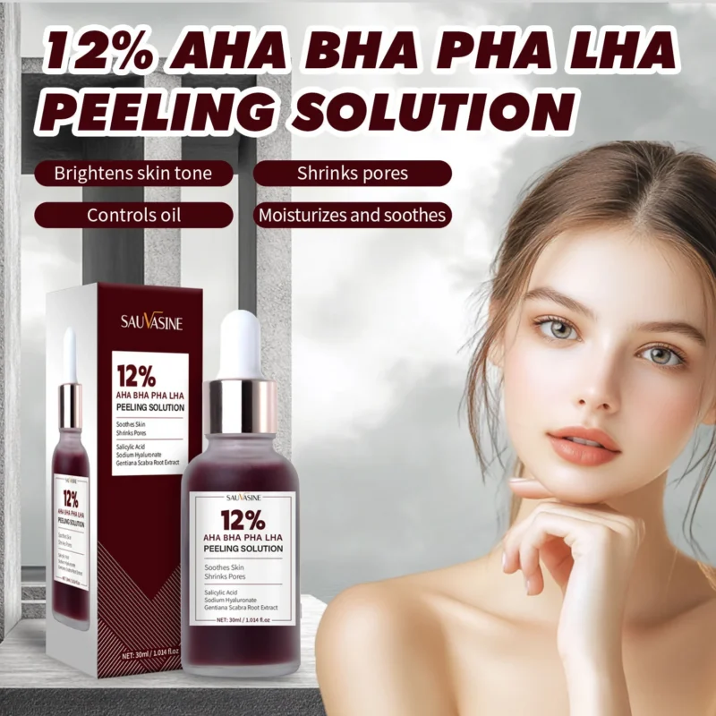 AHA BHA Peeling Solution 12% Exfoliating Serum for Pore Shrinking and Skin Brightening (30ml)