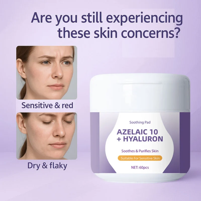 Azelaic Acid 10 + Hyaluronic Acid Soothing Pads for Acne Control and Skin Repair (60 Count)