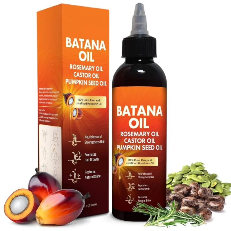 Batana Oil for Hair Growth and Repair, 100% Pure Raw Unrefined Oil with Rosemary, Castor, and Pumpkin Seed Oil for Strengthening and Natural Shine