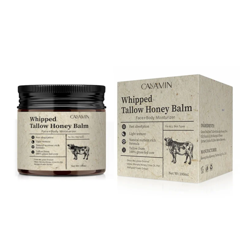 Beef Tallow and Honey Balm for Face and Body - Whipped Grass-Fed Tallow Moisturizer for Eczema and Dry Skin 100g