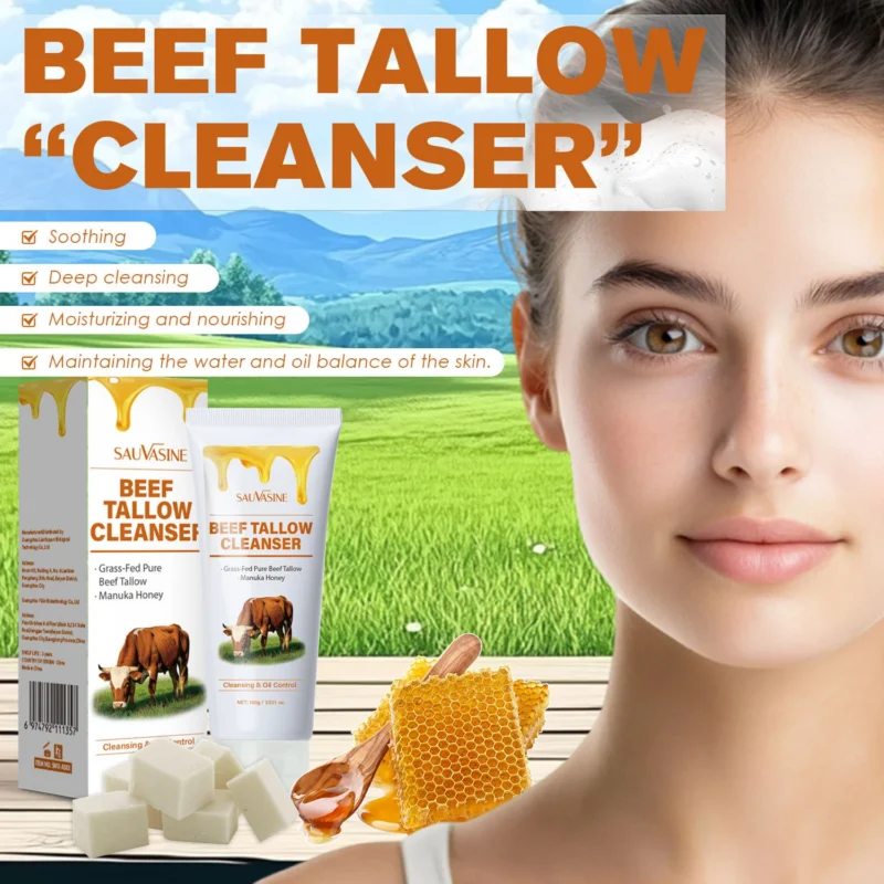 Beef Tallow Cleanser Moisturizing Facial Wash with Manuka Honey for Deep Cleansing & Oil Control