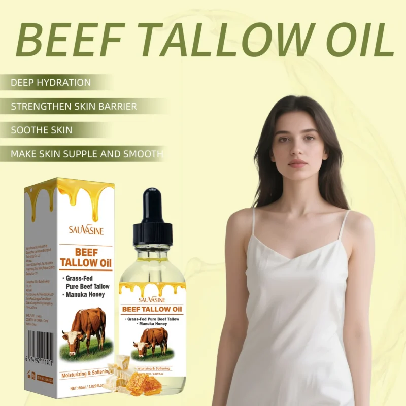 Beef Tallow Oil for Face and Body Deep Hydration Grass-Fed Pure Tallow with Manuka Honey 60ml