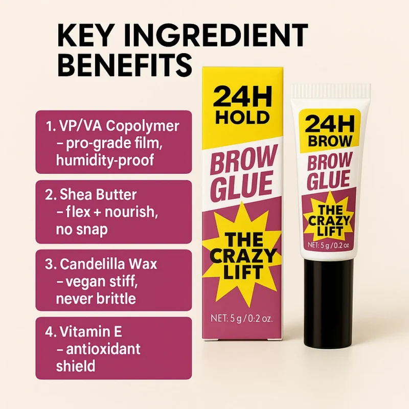 Brow Glue 24H Extreme Hold Eyebrow Styling Gel with Vitamin E & Shea Butter