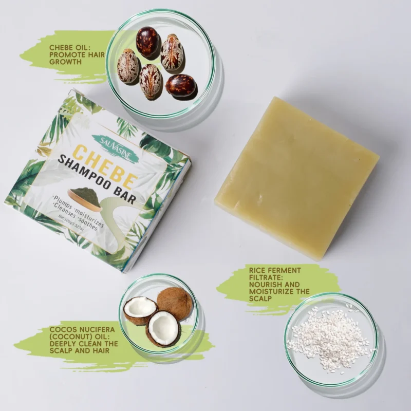 Chebe Shampoo Bar Hair Growth Soap - Volumizing & Moisturizing Solid Cleanser with Rice Water & Coconut Oil (100g)