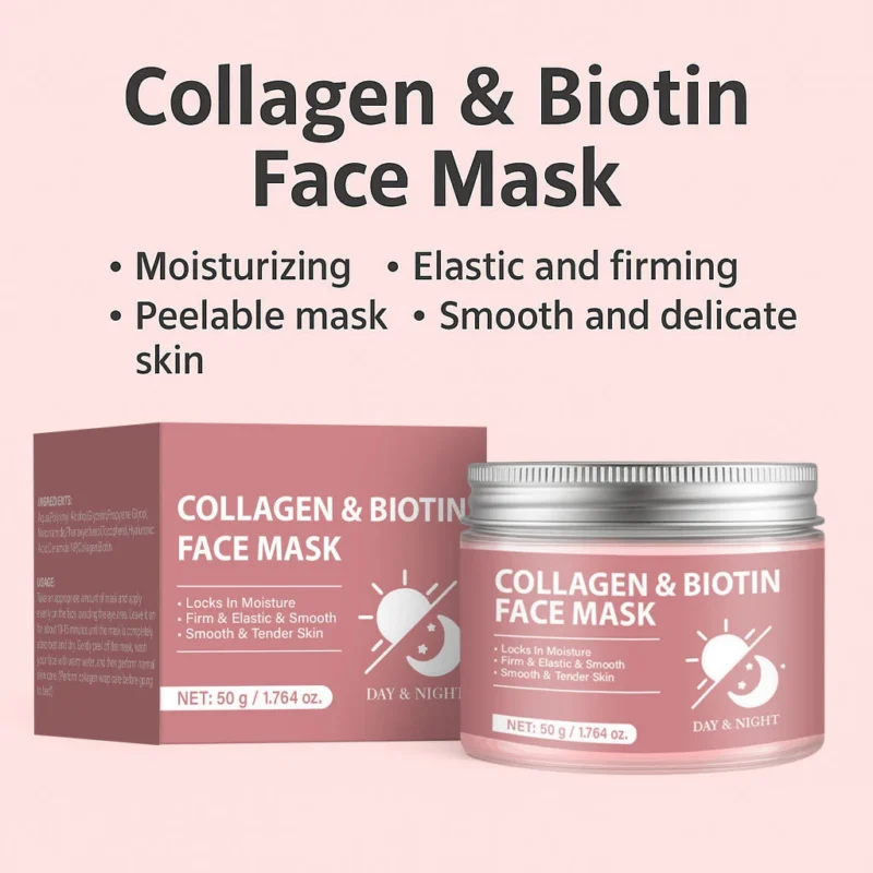 Collagen & Biotin Face Mask for Firming and Moisturizing - Anti-Aging Peel-Off Mask for Smooth Skin, 50g