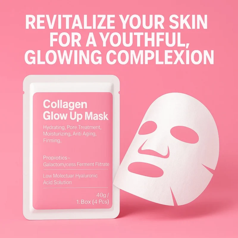 Collagen Glow Up Mask - Firming & Hydrating Sheet Mask with Probiotics & Hyaluronic Acid (4 Pcs)