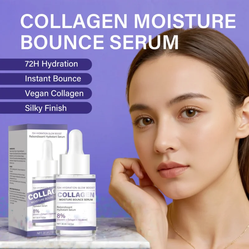 Collagen Moisture Bounce Serum - 72H Hydration & Glow Boost Face Treatment with Vegan Collagen, Squalane & Glycerin (30ml)