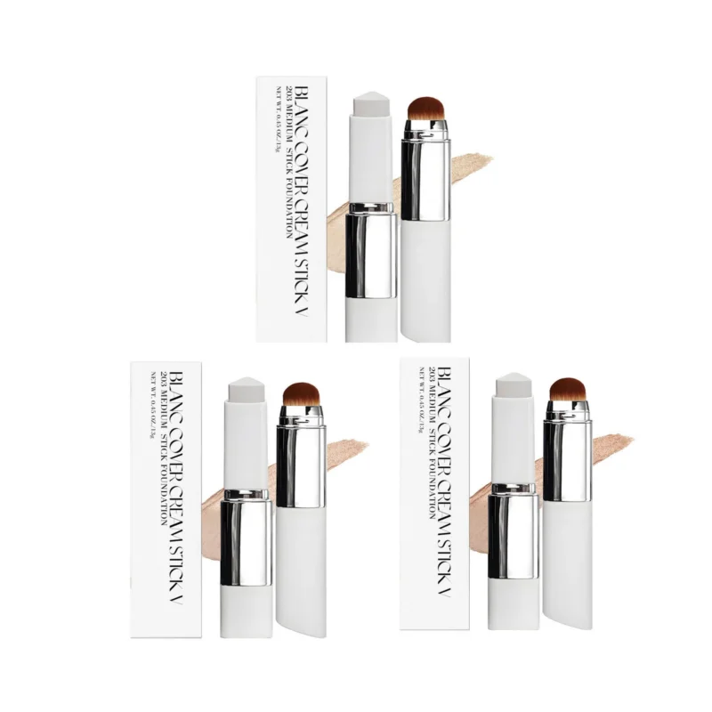 Color Changing Foundation Stick 2-in-1 Intelligent Skin Tone Matching Matte Finish with Built-in Brush