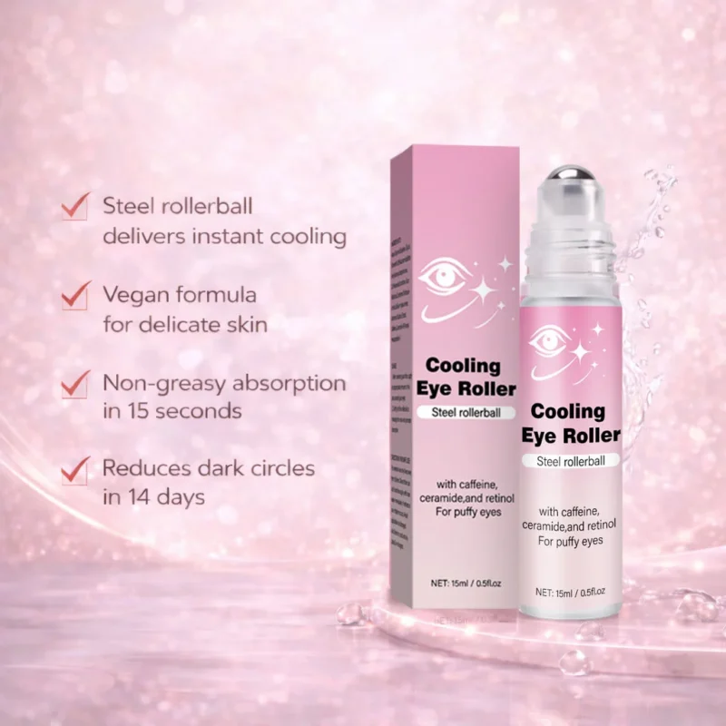 Cooling Eye Cream Rollerball - Caffeine & Retinol Under Eye Serum for Dark Circles, Puffiness & Fine Lines - 15ml Steel Applicator