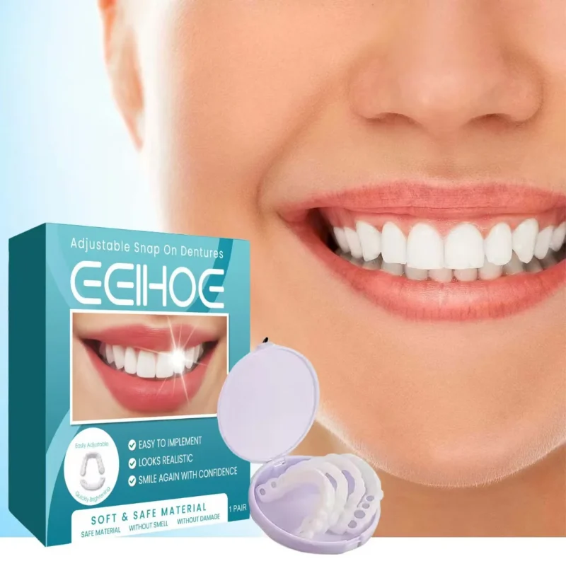 EELHOE Adjustable Snap-On Dentures Temporary Cosmetic Teeth Veneers Kit for Missing or Broken Teeth