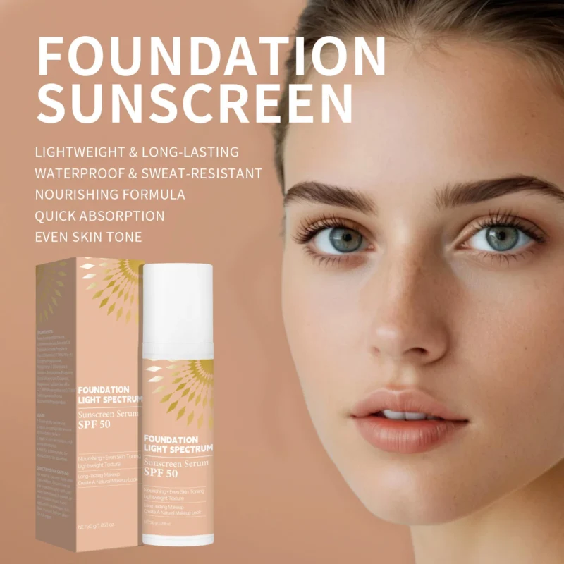 Foundation Sunscreen SPF 50 – Lightweight Waterproof UV Protection & Long-Lasting Makeup Base (30g)