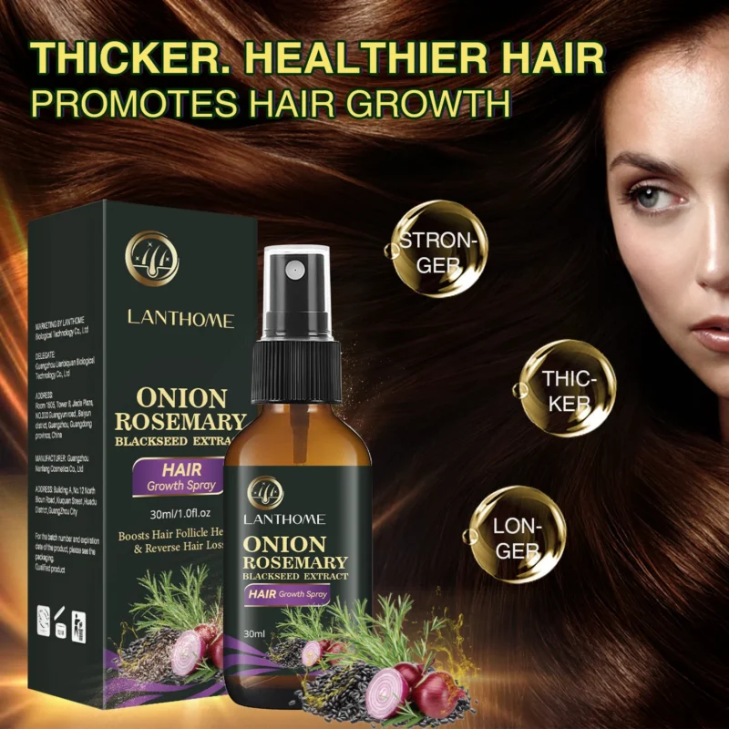 Hair Growth Spray Lanthome Onion Rosemary Black Seed Extract for Thicker Hair 30ml