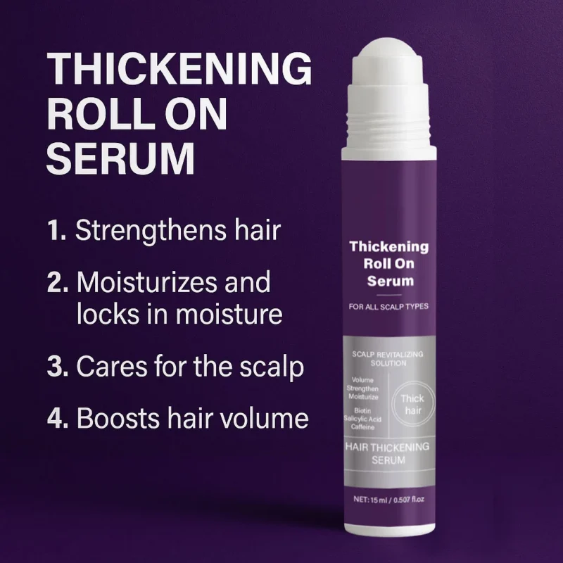 Hair Thickening Serum Roll-On Scalp Revitalizing Treatment with Biotin & Caffeine for Thinning Hair