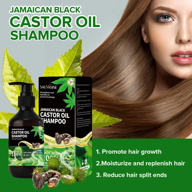 Jamaican Black Castor Oil Shampoo for Hair Growth & Strengthening - SAUVASINE Hydrating Formula with Vitamin E (200ml)