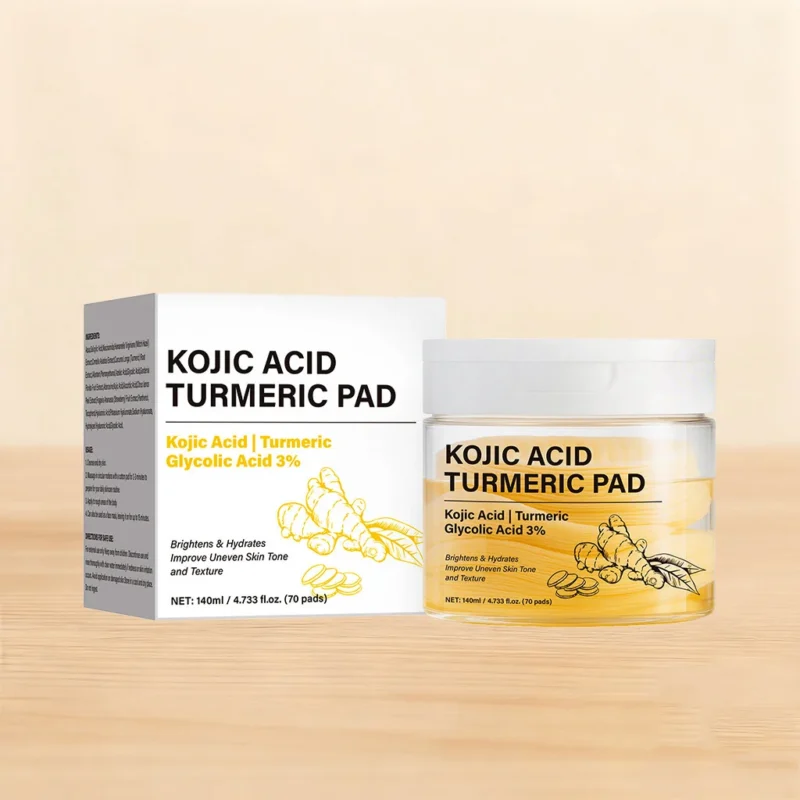 Kojic Acid Turmeric Cleansing Pads with 3% Glycolic Acid - Exfoliating Face Wipes for Dark Spots & Uneven Tone (70 Pads)