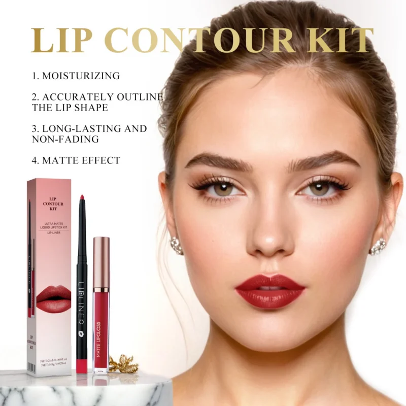 Lip Contour Kit Lanthome Matte Liquid Lipstick and Lip Liner Set Waterproof Long-Lasting 2-in-1 Lip Makeup Duo