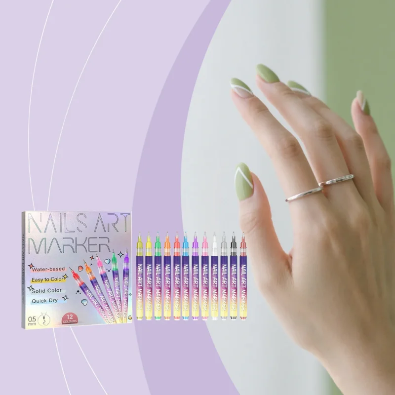 Nail Art Marker Pen for DIY Manicure Drawing 0.5mm Quick Dry 12 Colors