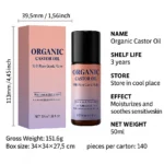 Organic Castor Oil Roller with Rose Quartz Applicator - 100% Pure Hexane Free Blend for Dry Sensitive Skin (50ml)