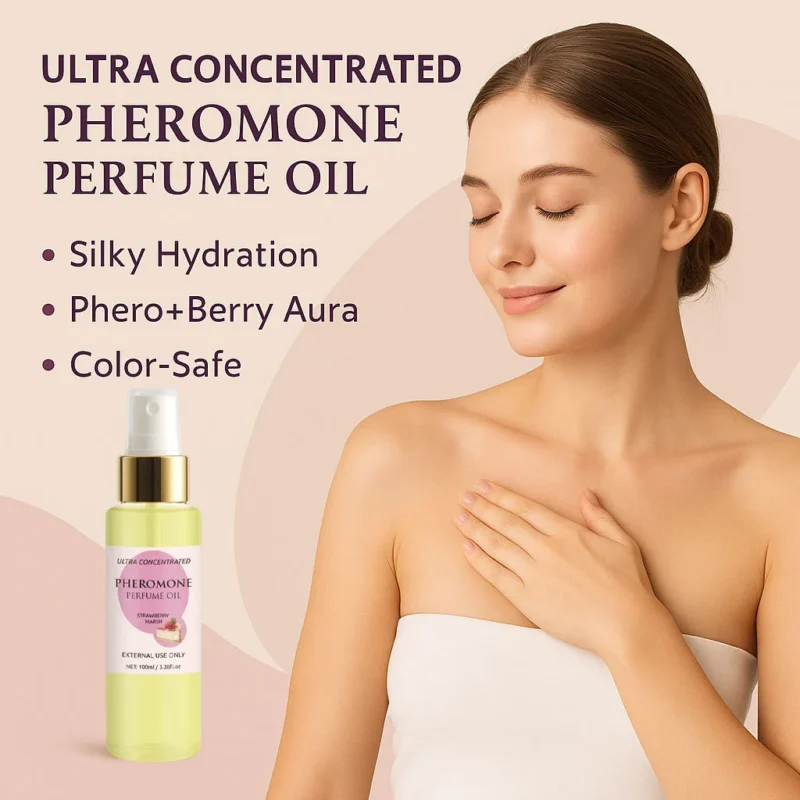Pheromone Perfume Oil - Strawberry Marshmallow Scent, Ultra Concentrated Long-Lasting Fragrance & Hydrating Body Oil (100ml)