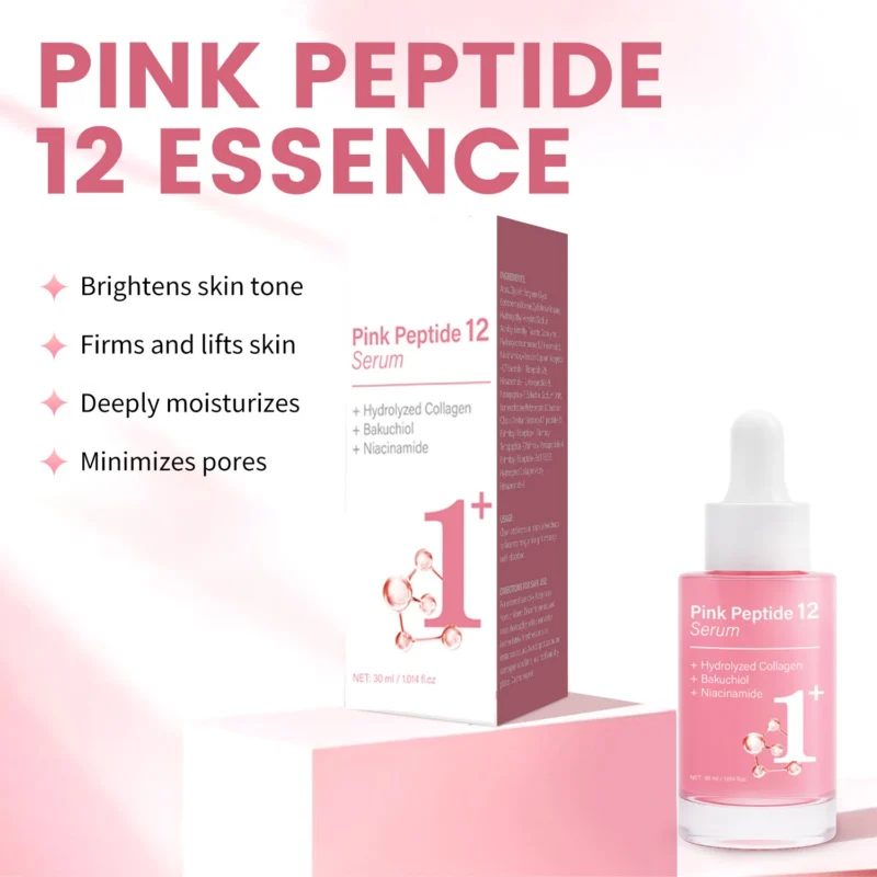 Pink Peptide 12 Serum for Skin Repair & Brightening - 30ml Anti-Aging Essence with Bakuchiol & Niacinamide