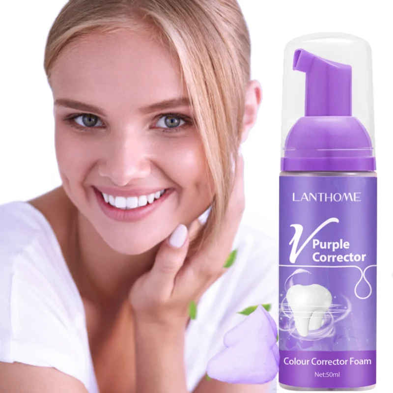 Purple Teeth Whitening Mousse Color Corrector Foam for Instant Brightening & Yellow Stain Removal 50ml