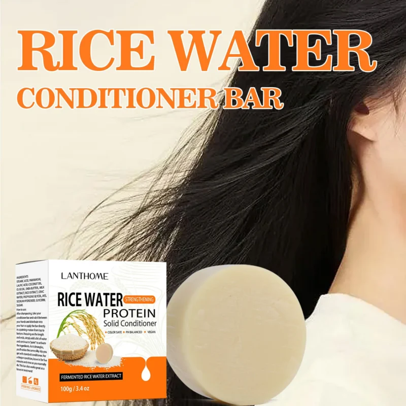 Rice Water Conditioner Bar 100g - Deep Moisturizing & Strengthening Solid Hair Soap with Coconut Oil & Shea Butter for Frizz Control