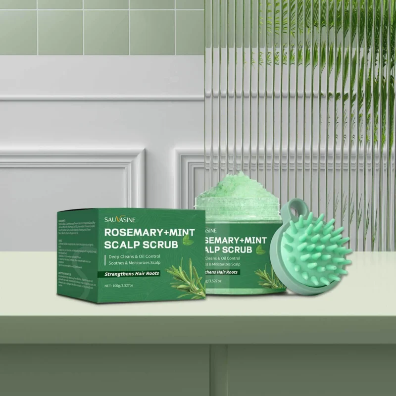 Rosemary Mint Scalp Scrub Deep Cleansing Exfoliating Shampoo with Massage Comb