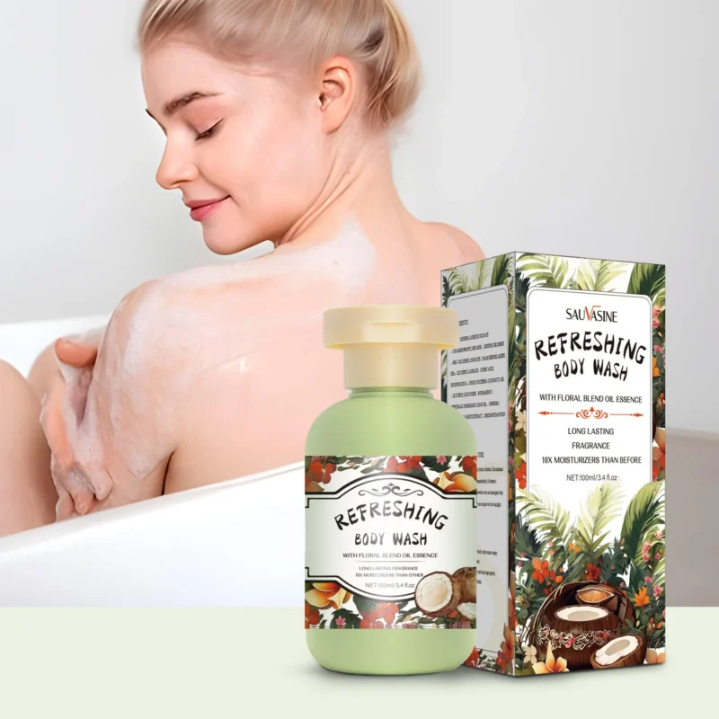 Body Wash 100ml SAUVASINE Refreshing Floral Blend Oil Essence - Deep Cleaning & Moisturizing Shower Gel with Long Lasting Fragrance