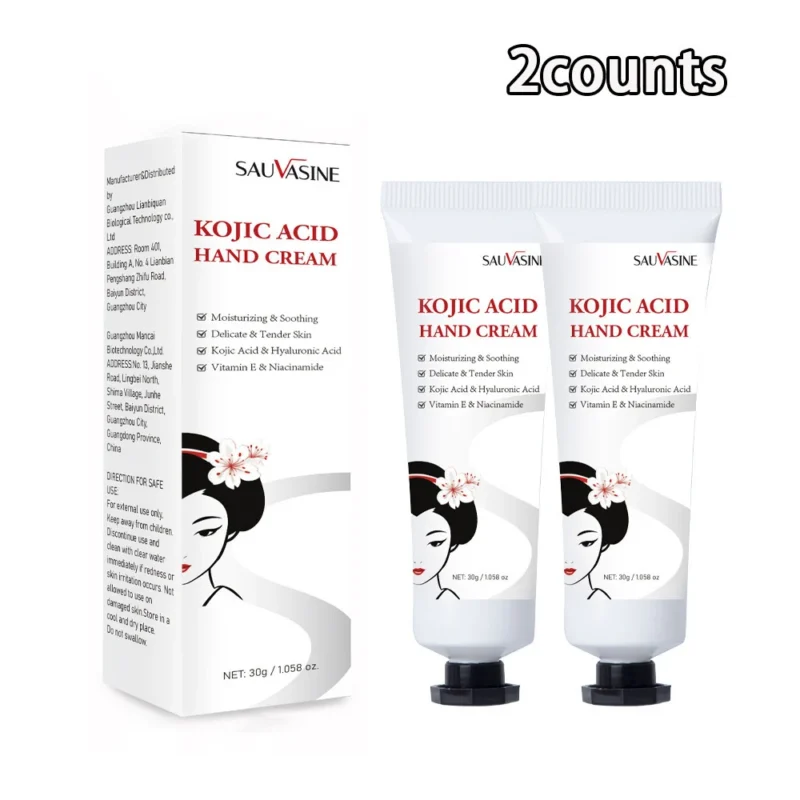 Kojic Acid Hand Cream for Whitening & Moisturizing, SAUVASINE 2-Pack Hand Lotion with Niacinamide and Vitamin E (30g x 2)