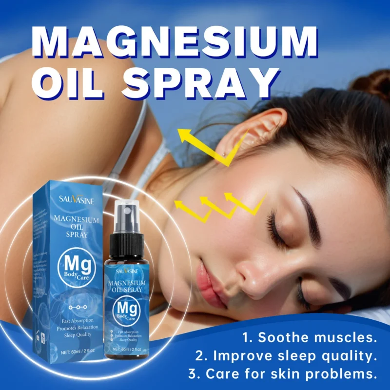 Magnesium Oil Spray 60ml SAUVASINE - Fast Absorption Body Mist for Muscle Relaxation, Sleep Support & Skin Hydration