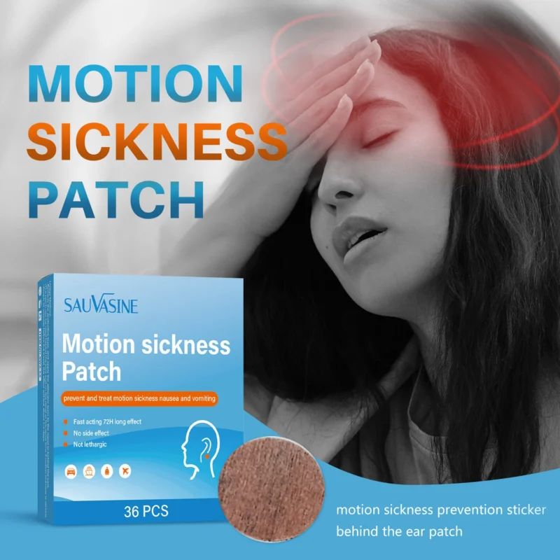 Motion Sickness Patches 36Pcs - 72H Fast Acting Herbal Relief for Travel, Sea & Car Sickness - Non-Drowsy Behind Ear Sticker
