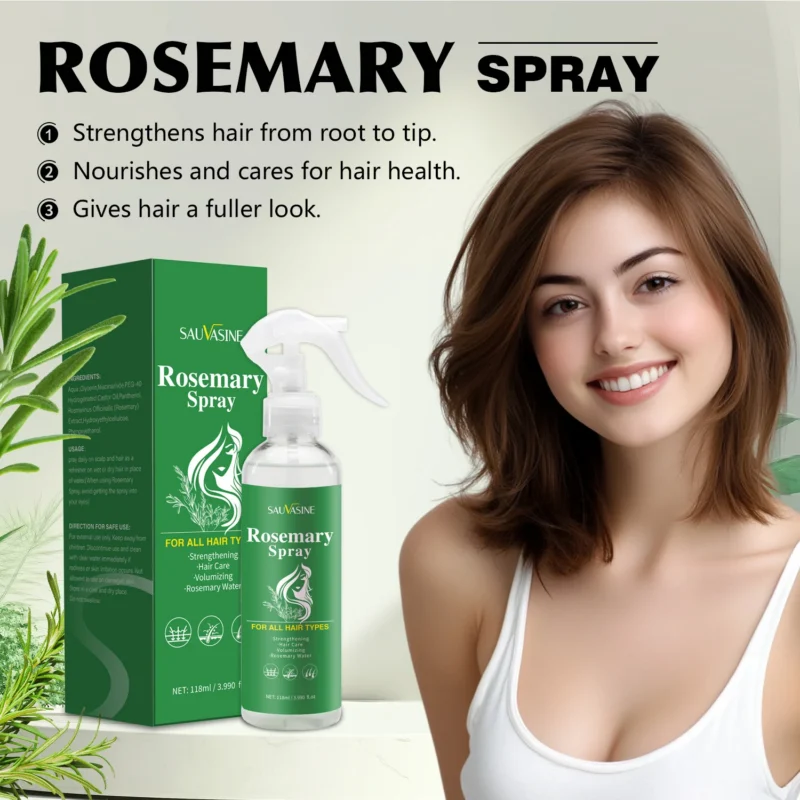 SAUVASINE Rosemary Hair Spray for Strengthening & Volumizing - Nourishing Anti-Frizz Mist with Castor Oil (118ml)