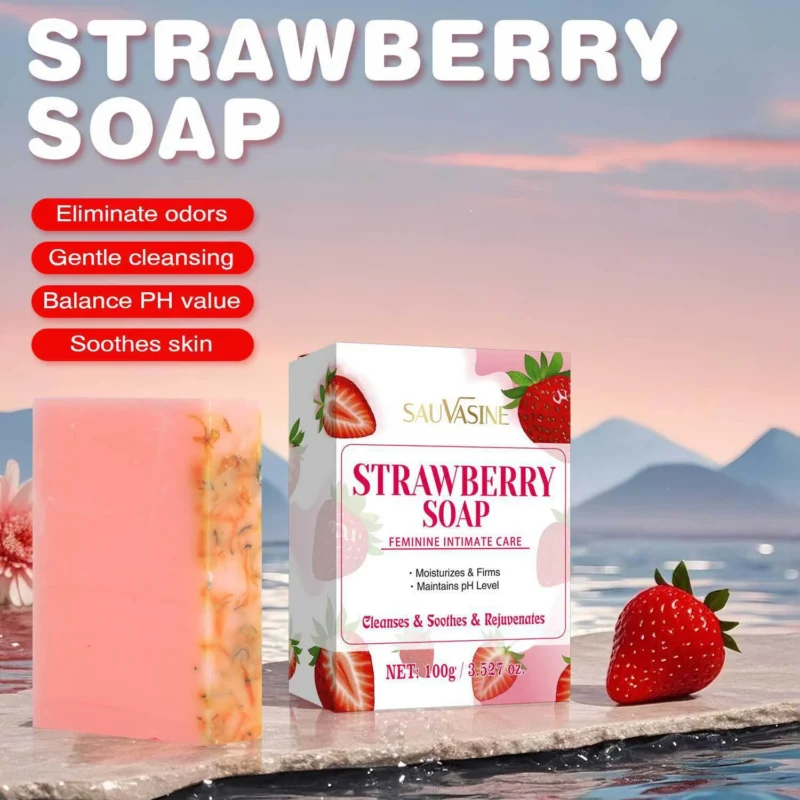 Strawberry Soap Feminine Intimate Care for Odor Removal and pH Balance 100g