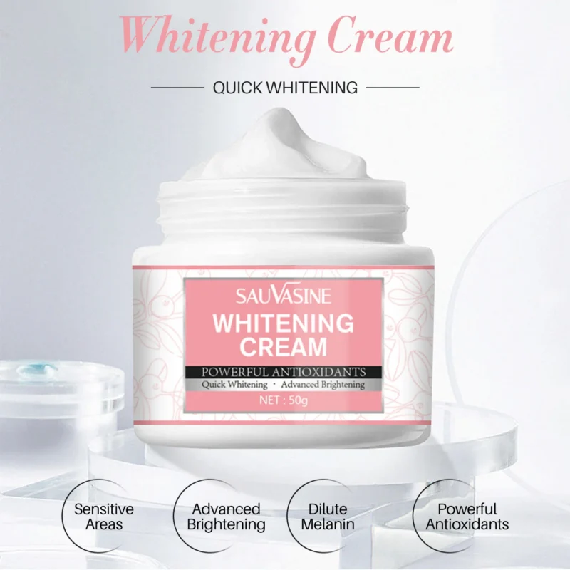Whitening Cream Face & Body Moisturizer - SAUVASINE 50g Advanced Brightening Dark Spot Remover with Turmeric & Vitamin E