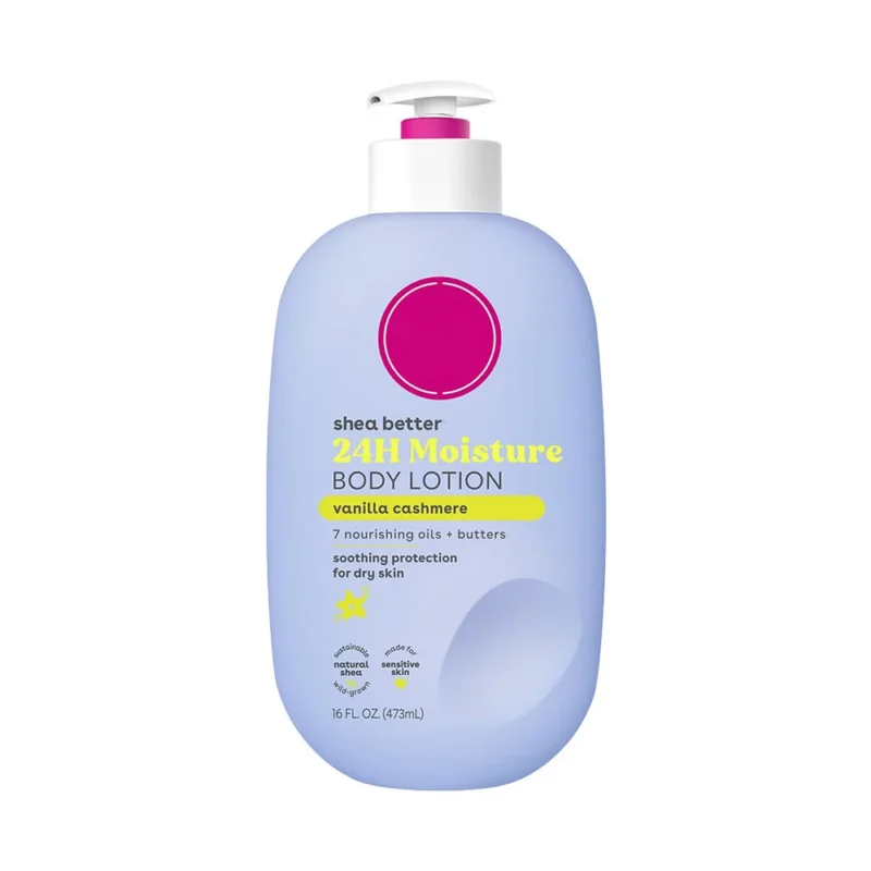 Shea Butter Body Lotion Vanilla Cashmere - 24H Moisture Moisturizer with 7 Nourishing Oils for Dry Skin (473ml)