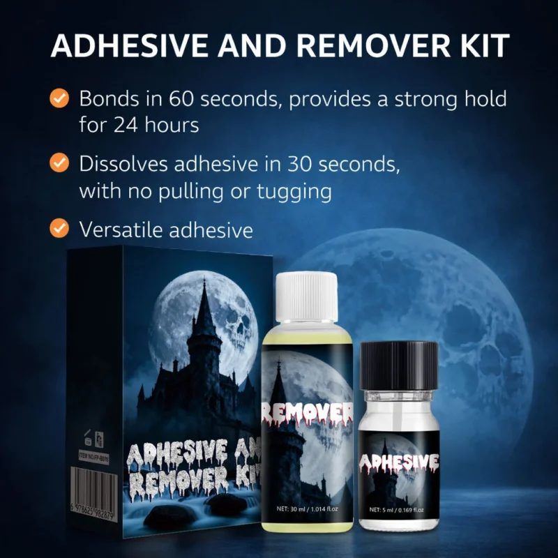 Skin Adhesive and Remover Kit for Special Effects Makeup and Wigs - 5ml Glue & 30ml Remover Set