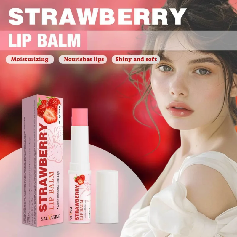Strawberry Lip Balm Moisturizing & Nourishing SAUVASINE 5g Shea Butter Lip Care