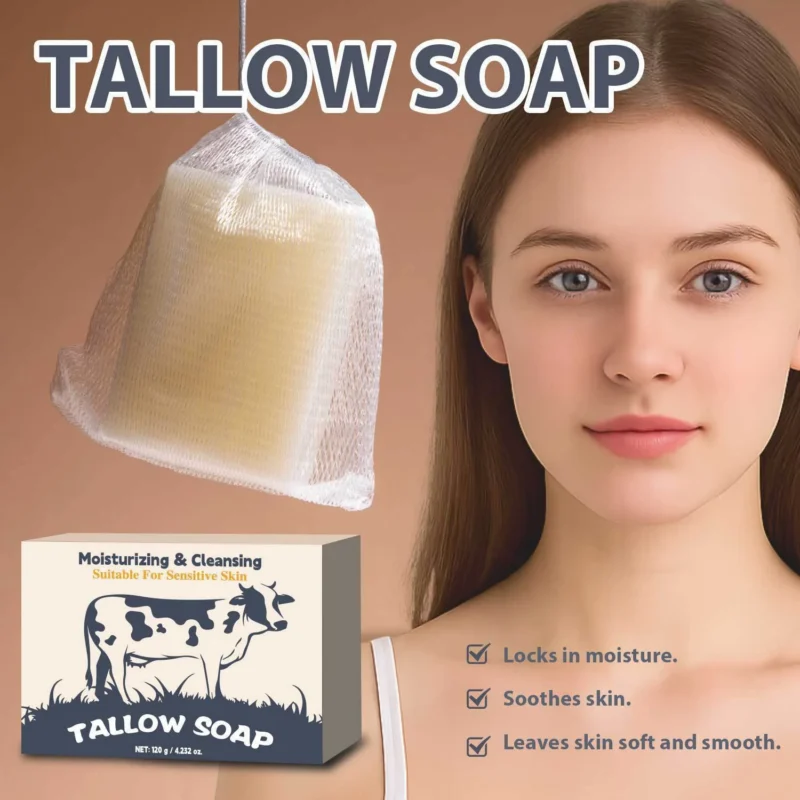 Tallow Soap Moisturizing Beef Fat Cleansing Bar for Sensitive Skin - 120g