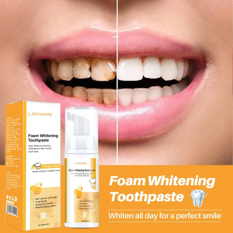 Teeth Whitening Foam Mousse Fruit Flavor Stain Remover Toothpaste 50ml