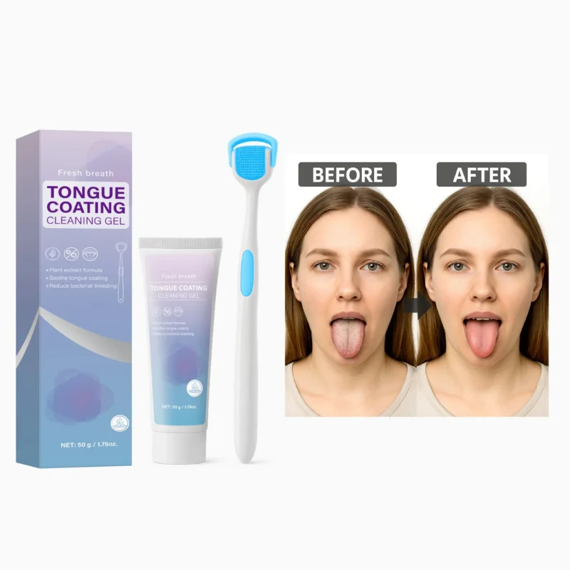 Tongue Cleaning Gel Kit with Scraper Brush - 50g Mint Oral Care Paste for Fresh Breath, Coating Removal & Oral Hygiene