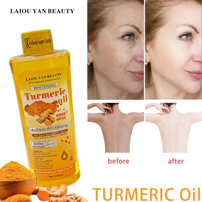 Turmeric Massage Oil for Body Brightening and Skin Repair - 200ml Natural Essential Oil for Dark Spots & Anti-Aging