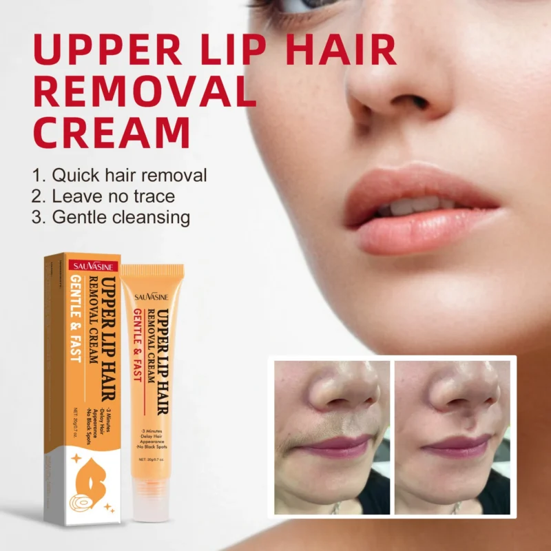 Upper Lip Hair Removal Cream - SAUVASINE Gentle Facial Hair Remover for Mustache and Chin, 20g