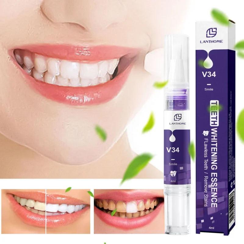 V34 Purple Teeth Whitening Pen Color Corrector Tooth Stain Remover Essence 4ml