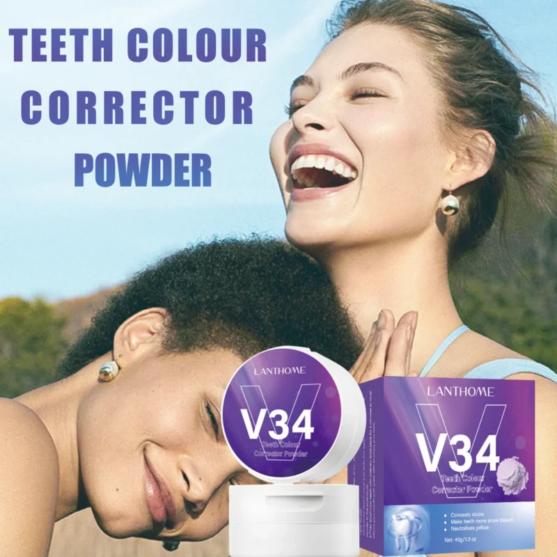 V34 Teeth Colour Corrector Powder for Instant Whitening and Stain Removal - 40g
