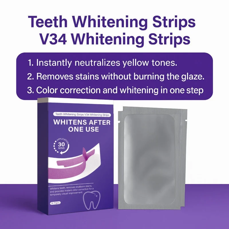 V34 Teeth Whitening Strips Color Corrector - Instant Stain Removal & Enamel Safe Dental Kit (14 Pairs)
