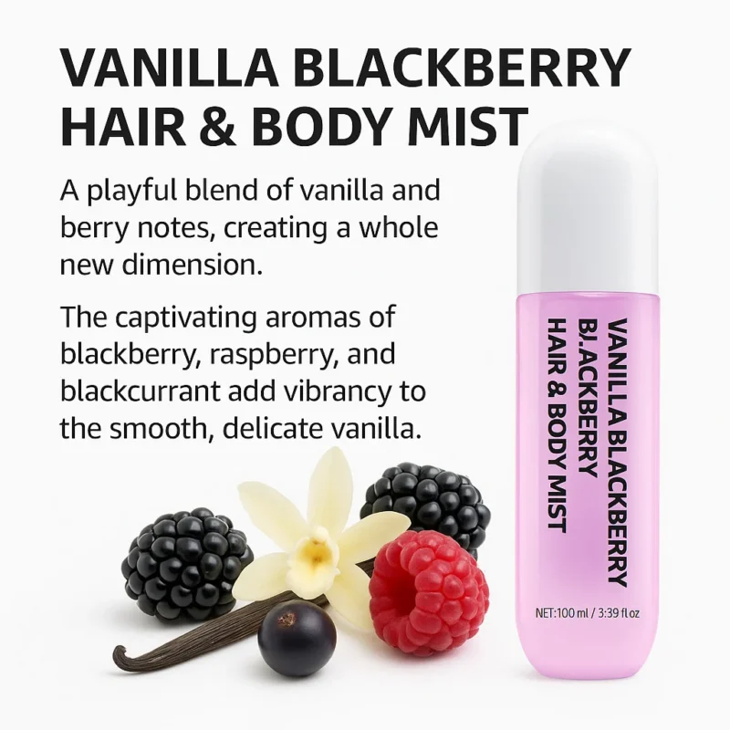 Vanilla Blackberry Hair & Body Mist - Long Lasting Light Fragrance Spray for Daily Hydration (100ml)
